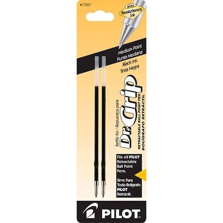 Pilot REFILL FOR DR. GRIP, EASYTOUCH, B2P AND REX GRIP BEGREEN BALLPOINT PENS, MED POINT, BLACK INK, 2PK PIL77227